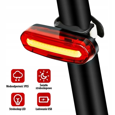 LAMPKA tylna ROWEROWA ładowana USB 120lm